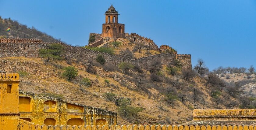 The majestic fortress perched on a rock, similar to the iconic Bhairavgad Fort in India.