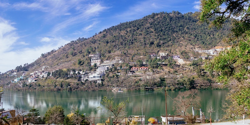 The view of the Bhimtal Lake, one of the hill stations near Jim Corbett National Park.