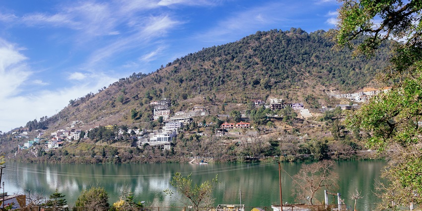 A serene lake view at Bhimtal, a must-visit among hill stations near Nainital.