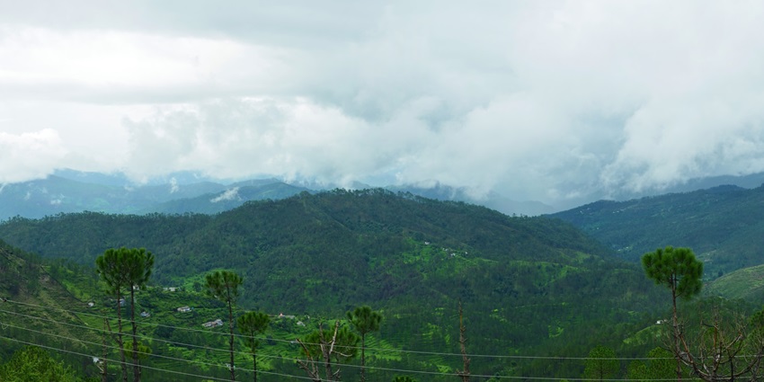 A panorama from Binsar bird sanctuary, in the the Almora district of Uttarakhand, India