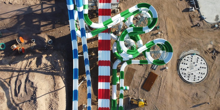 An aerial view of the Black Thunder Water Theme Park, one of the water parks near Coimbatore.