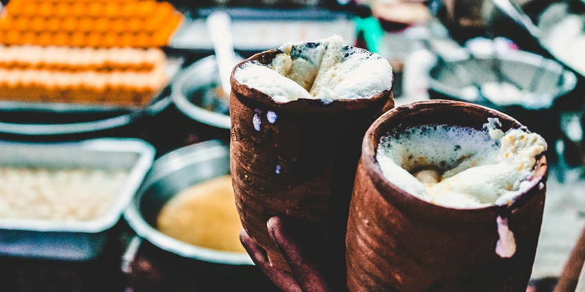 The famous street food in Varanasi- creamy lassi which is famous food item in the city