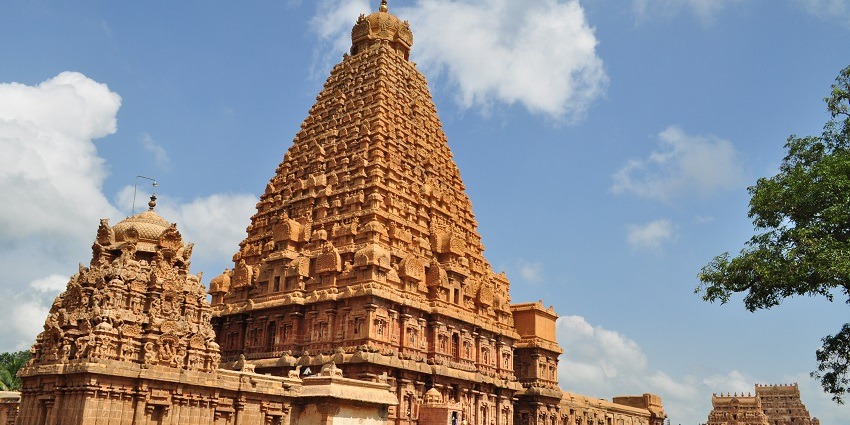 A view of the Brihadeeswarar Temple, a famous tourist attraction in Thanjavur