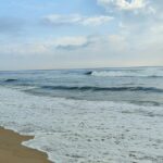 A panoramic view of the Chennai beach near one of the Buddha temples in Chennai.