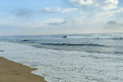 A panoramic view of the Chennai beach near one of the Buddha temples in Chennai.