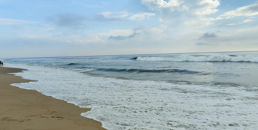 A panoramic view of the Chennai beach near one of the Buddha temples in Chennai.