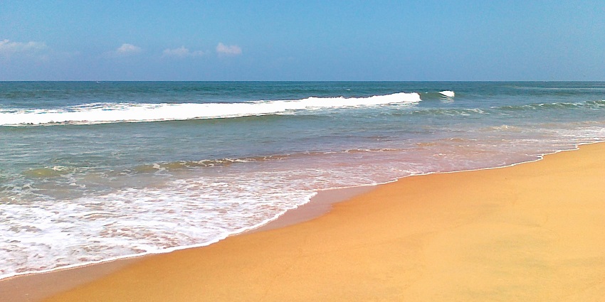 The waters of Candolim Beach, situated in the northern coastal belt of the state of Goa.