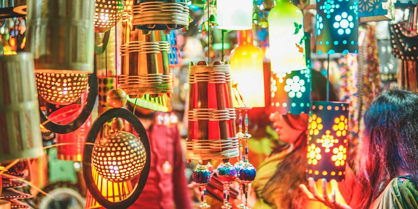 A view of colorful items being sold at the bustling Chakrata Market in Uttarakhand.
