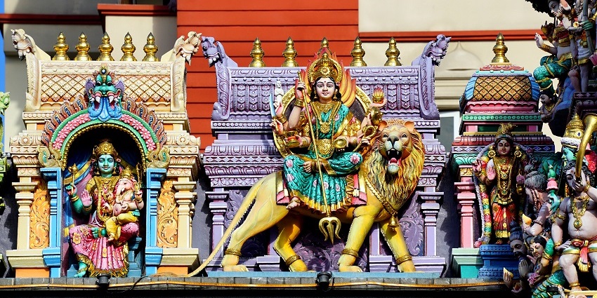 Chandika devi statue at a temple in Ramnagar.