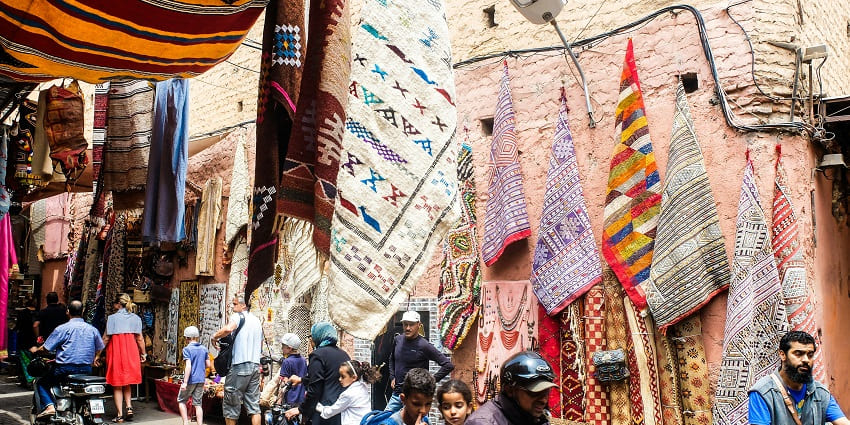 Get Banarasi silk, perfumes, and traditional jewelry at this bustling Varanasi market