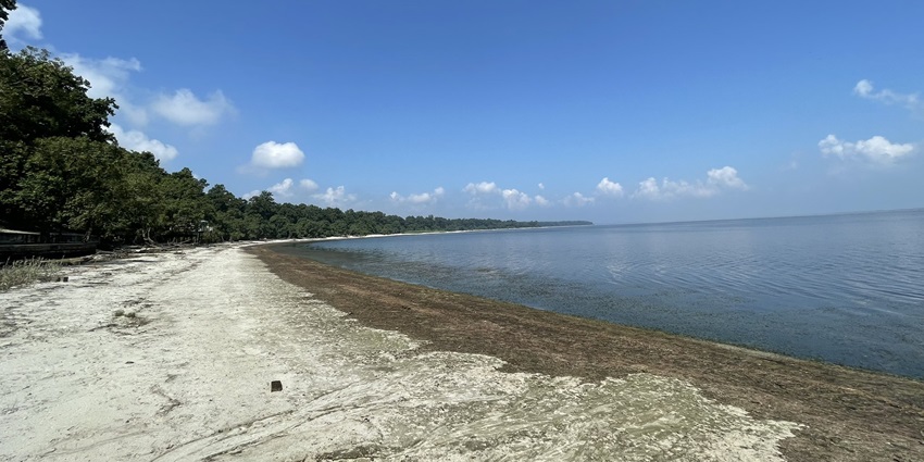 Image of a scenic view of Chuka Beach, surrounded by lush greenery and calm waters.