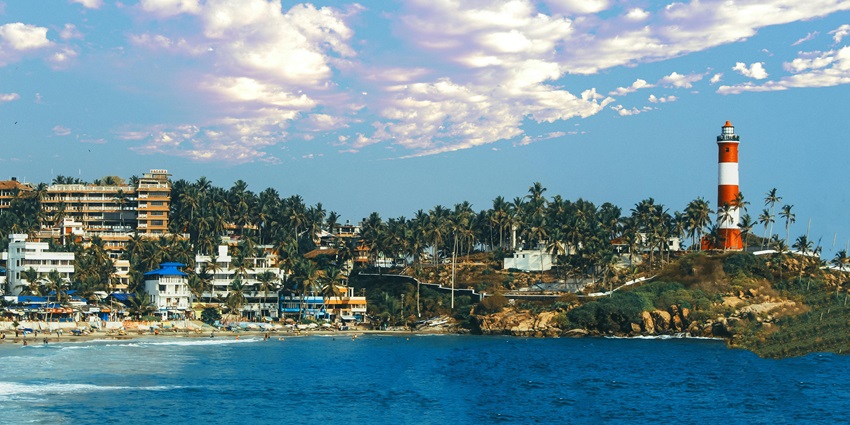 A view of the Velankanni Lighthouse towering against the coastal backdrop.