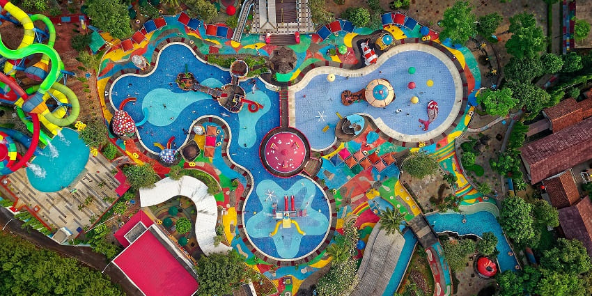 Children playing at Dash N Splash water park, a famous water park in Chennai.