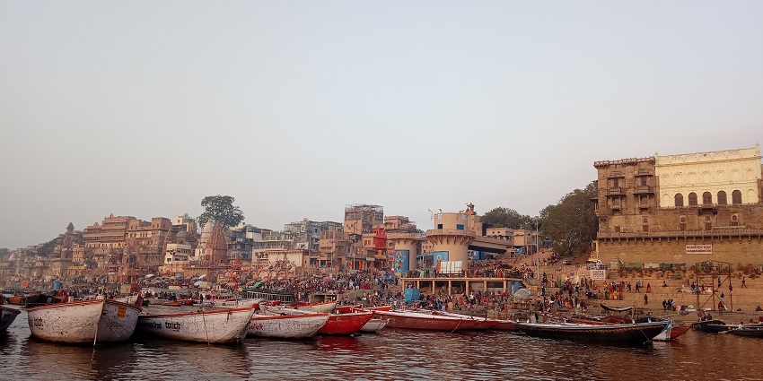 -Dashashwamedh Ghat in Varanasi one of tourist attractions near Kashi Temple.