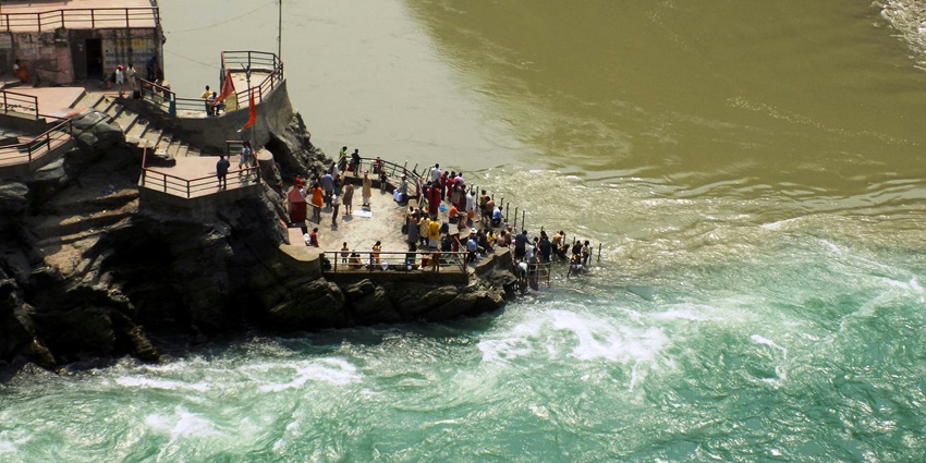 An image of Devprayag a sacred confluence of rivers, significant for Hindu pilgrimages.