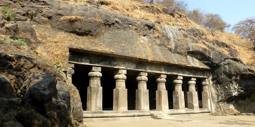 Majestic Elephanta Caves, showcasing ancient rock-cut sculptures in Maharashtra.