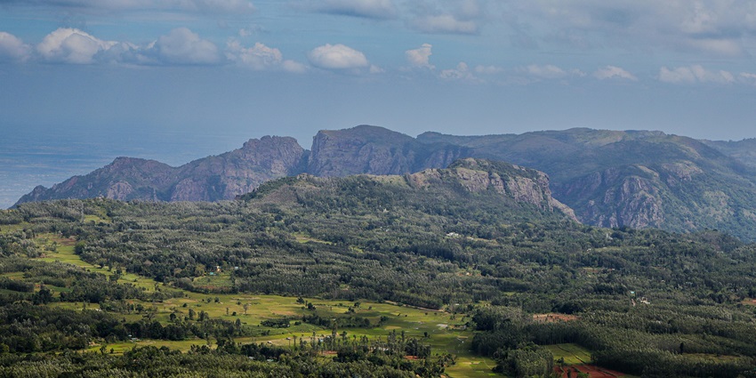 Scenic Aerial View of Hills and Valleys in Tamil Nadu - explore Sivagiri in Palani
