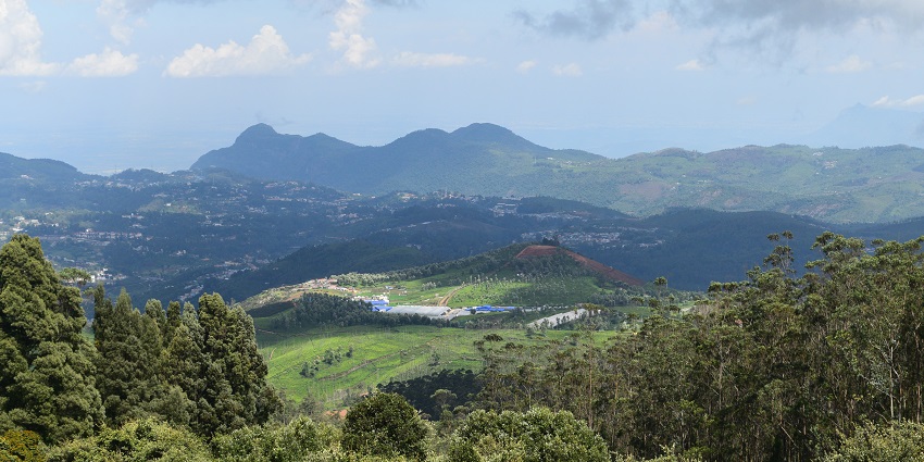View of the Nilgiri Hills, a famous destination near Mukurthi National Park, covered in greenery