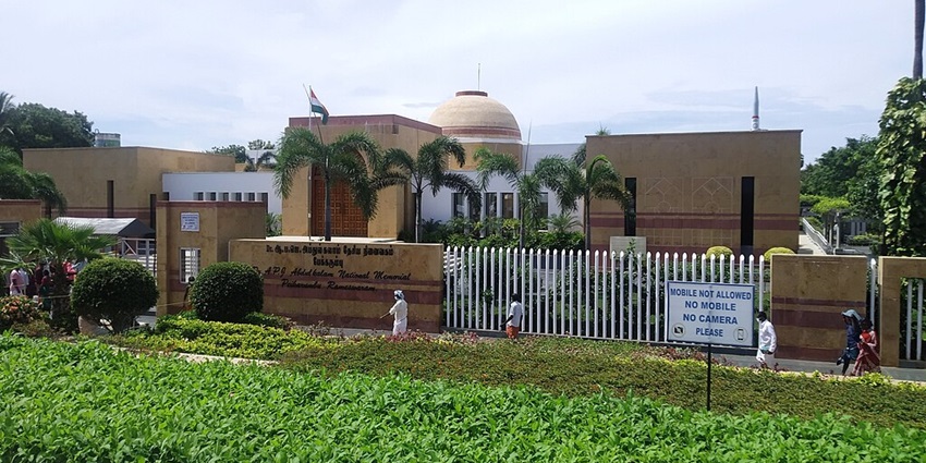 An astonishing view of the lush gardens with trees near Dr APJ Abdul Kalam Memorial.