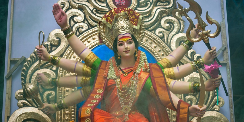A serene view of Goddess Santura in Santura Devi Temple, a form of Goddess Durga.