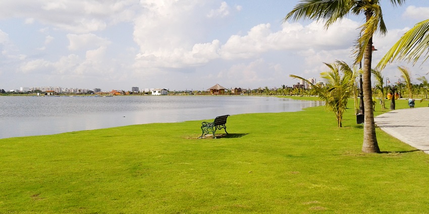 Serene lake view at Eco-Park, one of the best places to visit with friends in Kolkata.
