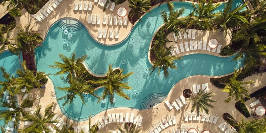 An aerial view of the beautiful Eco Park AquaZone - one of the water parks in Kolkata.