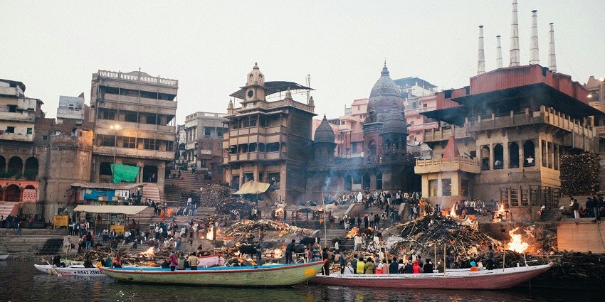 An evening boat ride on the Ganges to experience the magical nightlife in Varanasi.