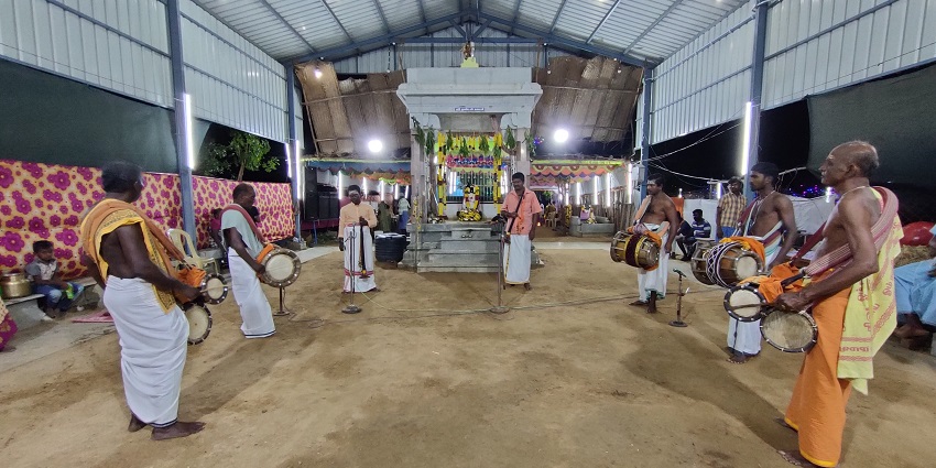 At evening time in the occassion of temple ceremony playing Nadaswaram And Tavil and more