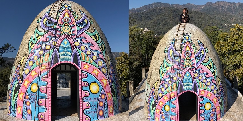 The beautifully decorated egg-shaped Beatles ashram.