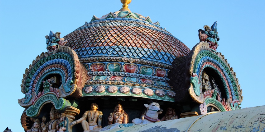 Konerirajapuram Temple with Chola architecture, intricate carvings and grand structure.