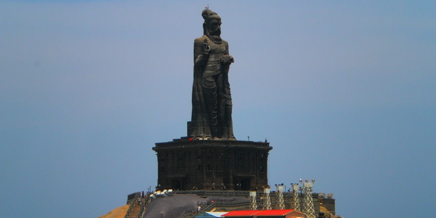 The Thiruvalluvar Statue, a popular destination in Kanyakumari, overlooking the ocean.