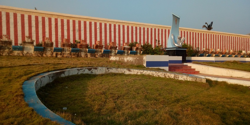 Tsunami Monument is a steel statue of two hands, one of them holding back the giant wave
