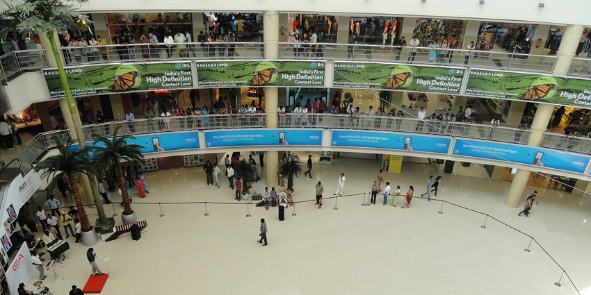 Interior view of Express Avenue Mall in Chennai, showcasing its multi-level shopping floors