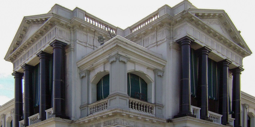 A view from the outside of Fort St. George, which has beautiful architecture.