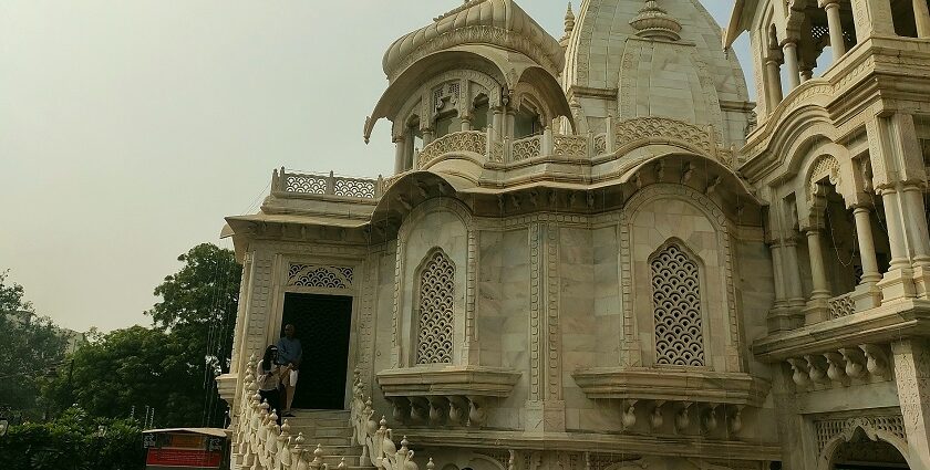 Gokul Temple, featuring traditional architecture and vibrant surroundings, symbolising spirituality.