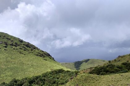 A vibrant view of the Vast green hills of Grass Hills National Park under a clear blue sky