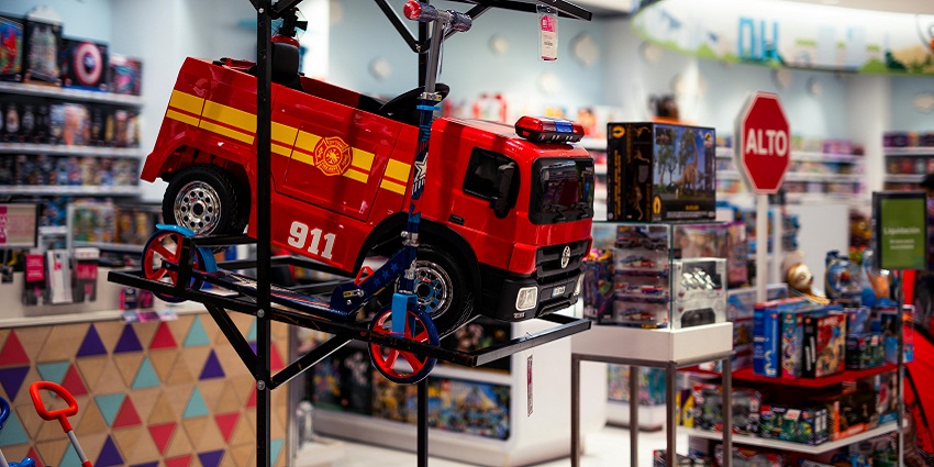 An image of the firetruck kept in a toy store, one of the best things to do in DLF mall of India.