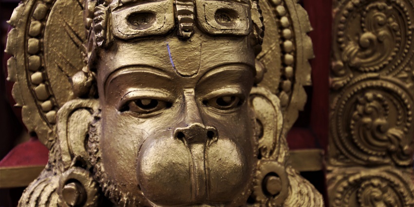 An Idol of lord Hanuman at one of the temples in Allahabad, Uttar Pradesh.