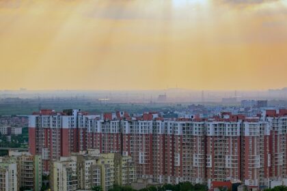 An aerial view of Noida with its beautiful scenery and towering buildings and structures