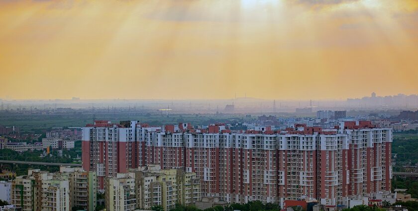 An aerial view of Noida with its beautiful scenery and towering buildings and structures