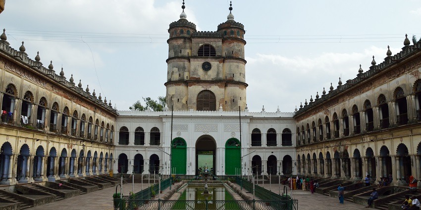 Hooghly Imambara, a historic Islamic site with grand architecture and twin clock towers
