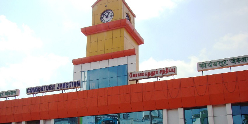 An image showing the view of Coimbatore Railway Station, an important transit point in Tamil Nadu.