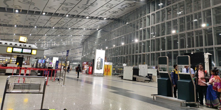 Passengers waiting in the lobby at the Netaji Subhas Chandra Airport