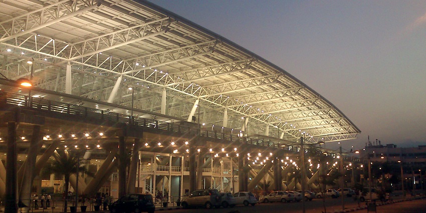 Chennai International Airport at dusk with illuminated exterior and structural details
Viewers of this file can see comments and suggestions