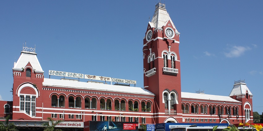 The picture of the Chennai Central train station in Tamil Nadu, India.