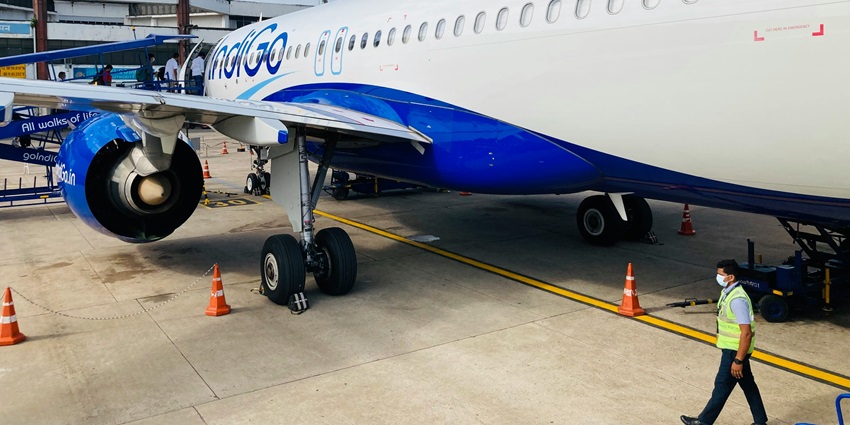 A view of an aeroplane at Madurai Airport, the nearest to Kutladampatti Waterfalls.