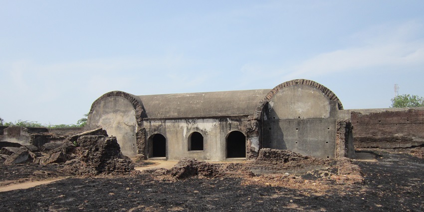 View inside the Sadras Dutch fort with the clear blue sky in the background