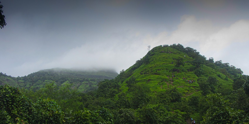 A close-up view of the natural rock formations at Irshalgad Fort, a nearby trekking site.
