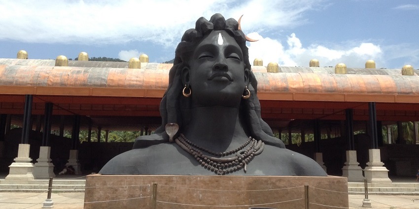 Statue of Lord Shiva, depicted with traditional iconography at the Isha Yoga Center.