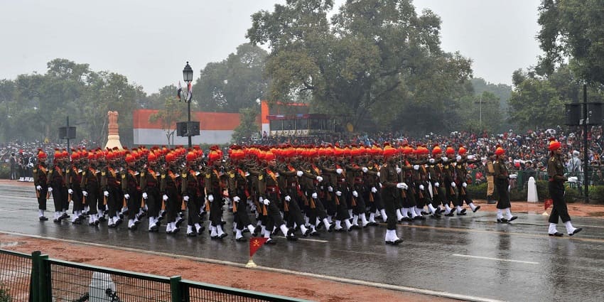 An image of Jat Regiment of Indian Army, practising at the Jat Regimental Centre